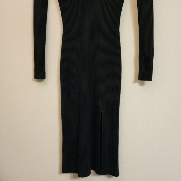 Abercrombie & Fitch O-Ring Midi Sweater Dress Rib Knit V Neck Long Slv Women S - Picture 6 of 13